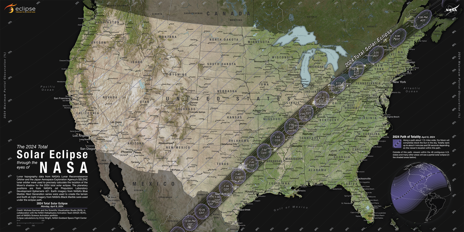 NASA image 2024 Total Eclipse path of totality